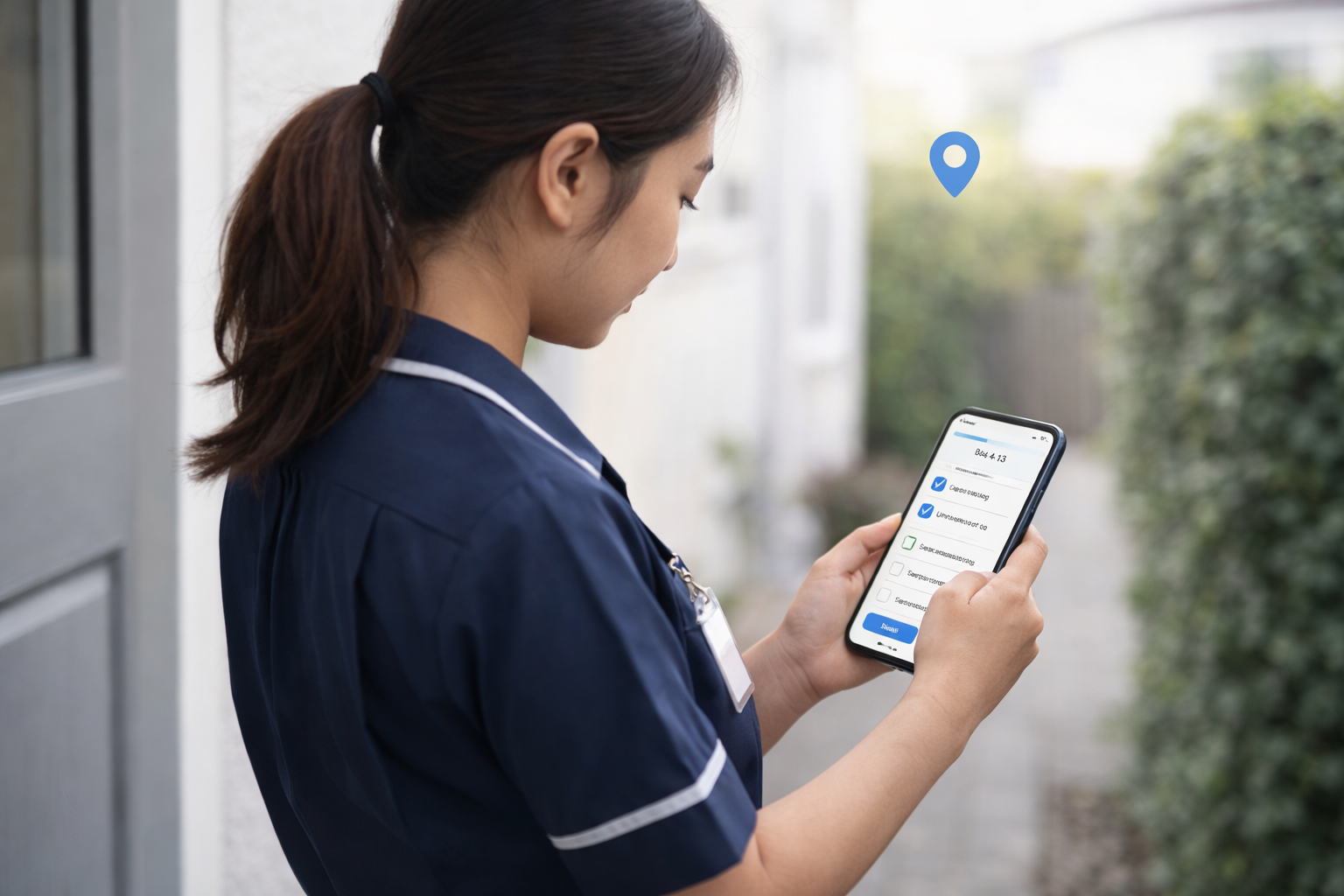 Carer using Lynto on their smartphone at a client's door